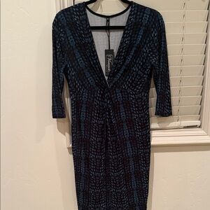 Chic Navy Patterned Long Sleeve Dress
